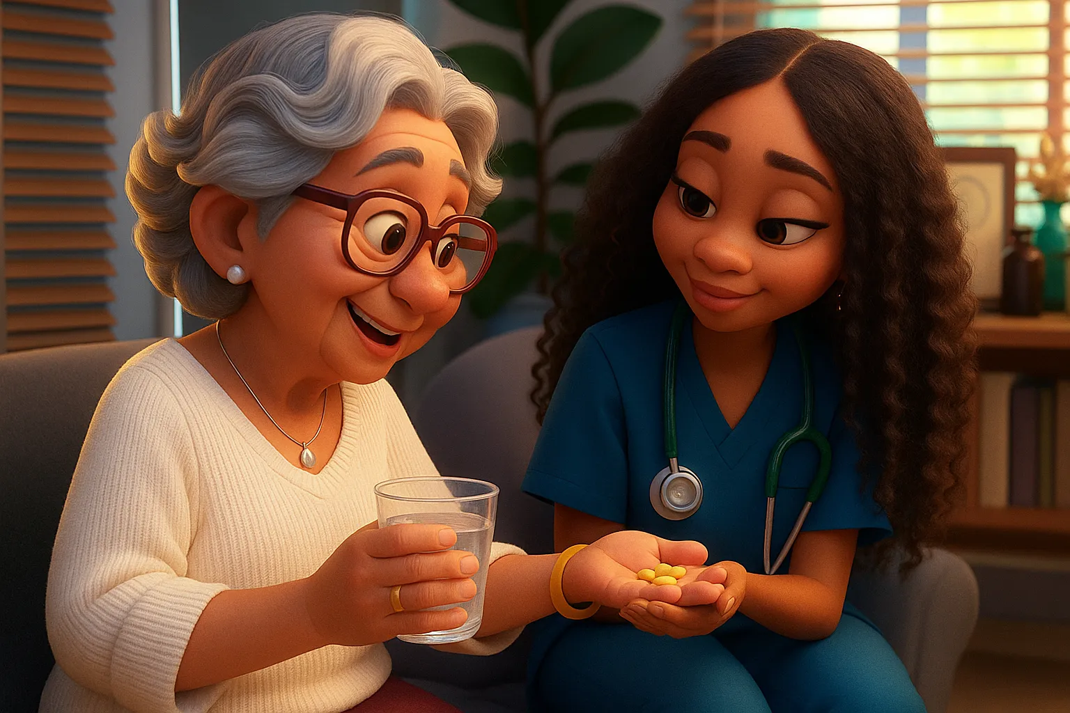 Nurse conducting regular health monitoring of senior